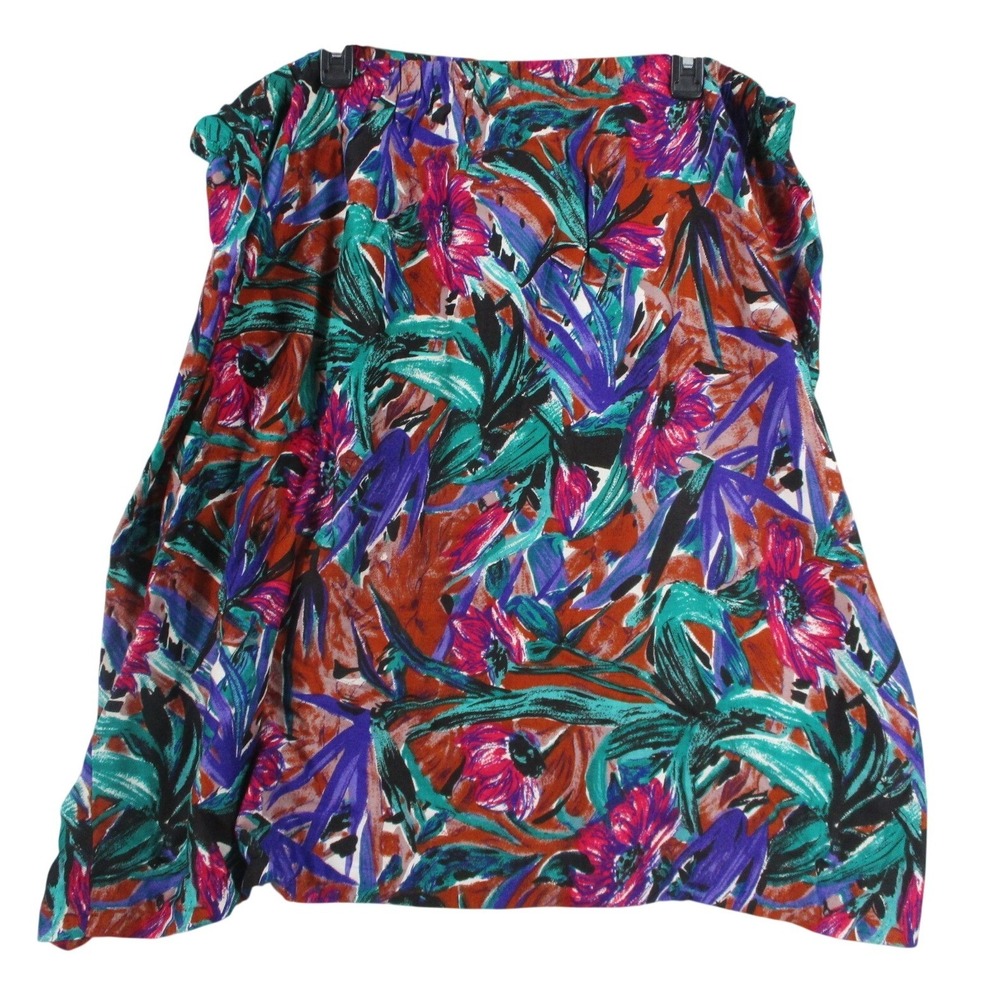 Vintage Floral Rayon Midi‎ Skirt Elastic Waist Tropical Print Made in USA SZ 24